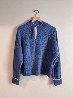 Design History Cashmere washed Denim Heather Blue Knit Mock Neck Sweater Medium